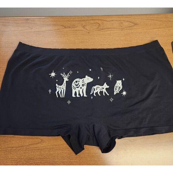 Torrid 6 nylon blend boyshort panties black and white forest friends design - Picture 1 of 5